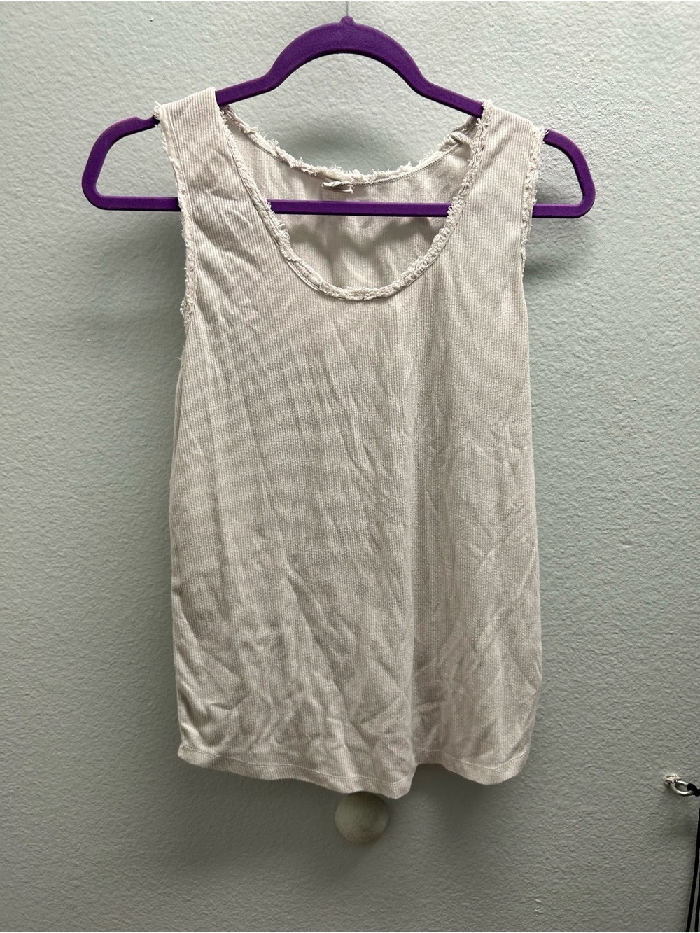Washed Cream Ribbed Raw-Edge Tank Top